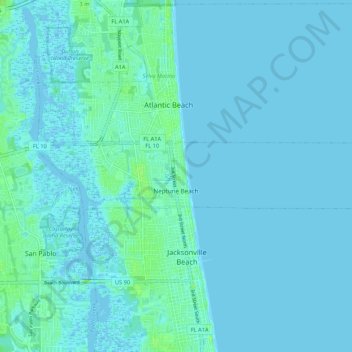 Topografische Karte Neptune Beach, Höhe, Relief
