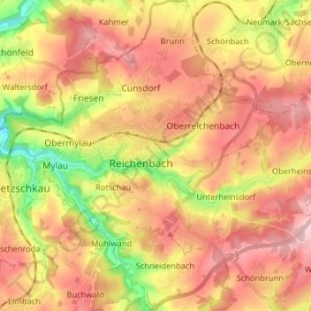 Topografische Karte Reichenbach, Höhe, Relief