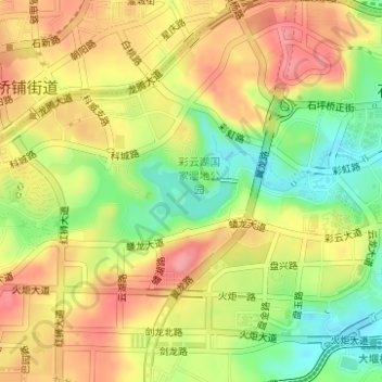 Topografische Karte 彩云湖, Höhe, Relief