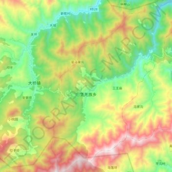 Topografische Karte 旧堡羌族乡, Höhe, Relief