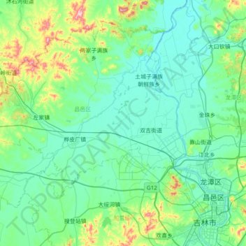 Topografische Karte 昌邑区, Höhe, Relief