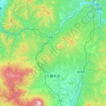 Topografische Karte Hachimantai, Höhe, Relief