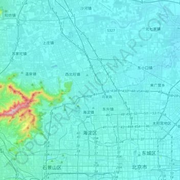 Topografische Karte 海淀区, Höhe, Relief