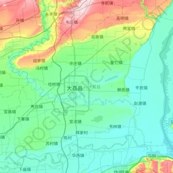 Topografische Karte 大荔县, Höhe, Relief