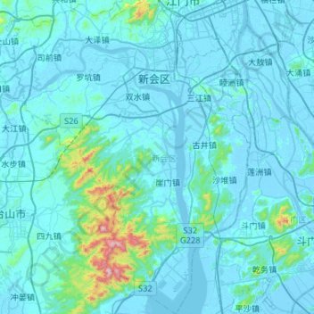 Topografische Karte 新会区, Höhe, Relief
