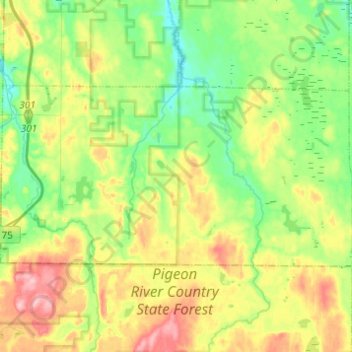 Topografische Karte Nunda Township, Höhe, Relief