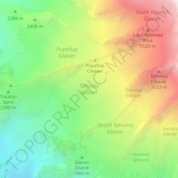 Topografische Karte Tahoma Glacier, Höhe, Relief