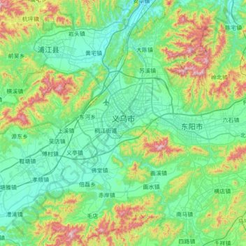 Topografische Karte 义乌市, Höhe, Relief