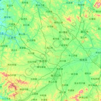 Topografische Karte 东丰县, Höhe, Relief