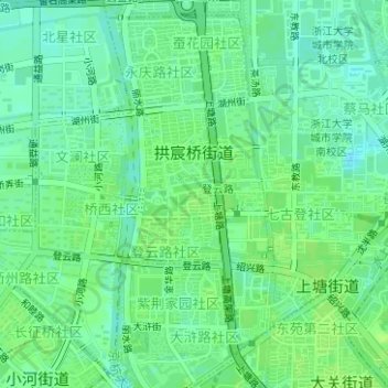 Topografische Karte 拱宸桥街道, Höhe, Relief