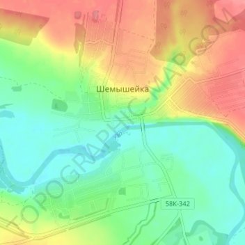 Topografische Karte Шемышейка, Höhe, Relief