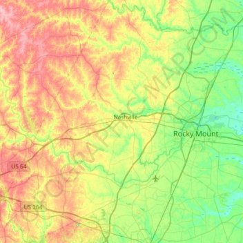 Topografische Karte Nash County, Höhe, Relief