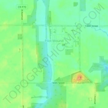 Topografische Karte Pilot Mound, Höhe, Relief