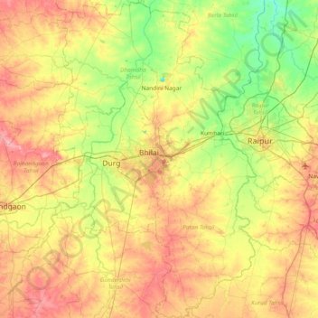 Topografische Karte Durg, Höhe, Relief