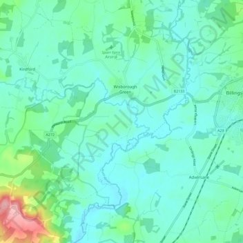 Topografische Karte Wisborough Green, Höhe, Relief