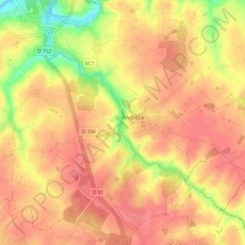 Topografische Karte Andrezé, Höhe, Relief