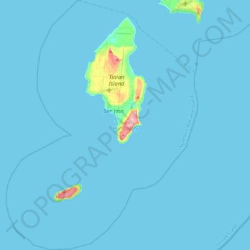 Topografische Karte Tinian Municipality, Höhe, Relief
