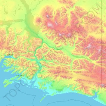 Topografische Karte Wrangell–St. Elias National Park, Höhe, Relief