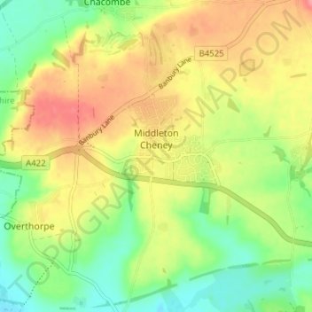 Topografische Karte Middleton Cheney, Höhe, Relief
