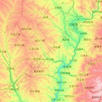 Topografische Karte 府谷县, Höhe, Relief