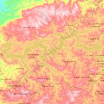 Topografische Karte Represa de Itupararanga, Höhe, Relief