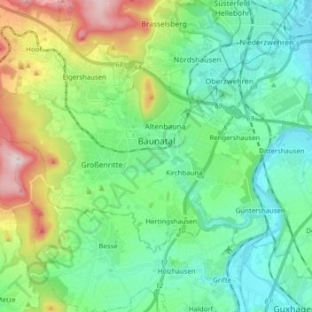 Topografische Karte Baunatal, Höhe, Relief