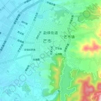 Topografische Karte 勐焕街道, Höhe, Relief