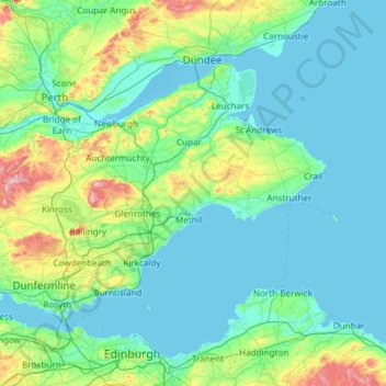 Topografische Karte Fife, Höhe, Relief