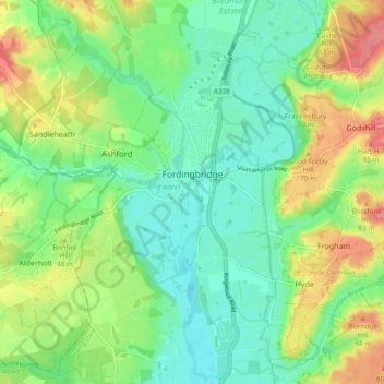 Topografische Karte Fordingbridge, Höhe, Relief