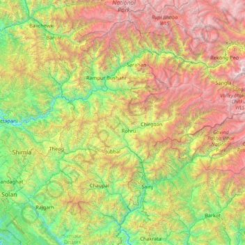 Topografische Karte Shimla District, Höhe, Relief