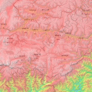 Topografische Karte ལྷོ་ཁ་ས་ཁུལ། / 山南市 / Shannan, Höhe, Relief