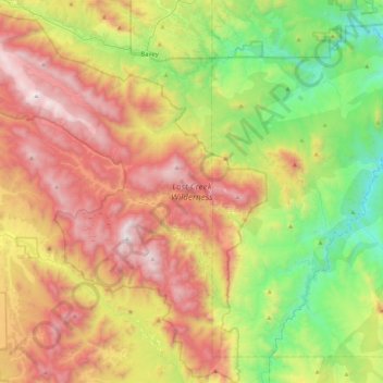 Topografische Karte Lost Creek Wilderness, Höhe, Relief