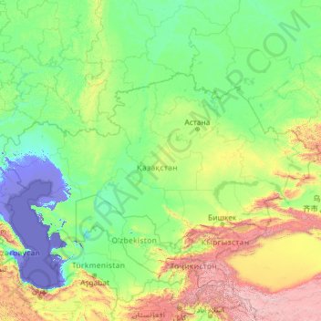 Topografische Karte Kasachstan, Höhe, Relief