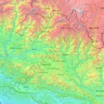 Topografische Karte Bagmati, Höhe, Relief