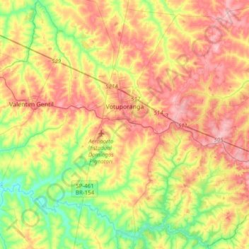 Topografische Karte Votuporanga, Höhe, Relief