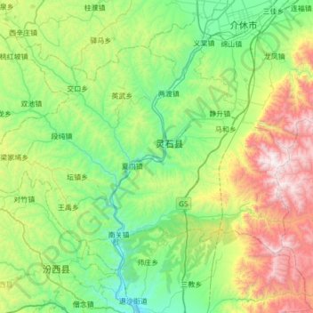 Topografische Karte 灵石县, Höhe, Relief