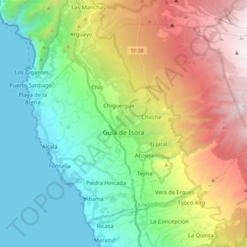 Topografische Karte Guía de Isora, Höhe, Relief