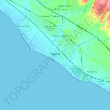 Topografische Karte Ladispoli, Höhe, Relief
