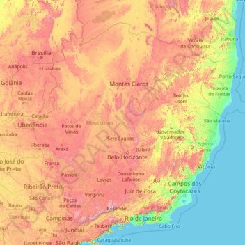 Topografische Karte Minas Gerais, Höhe, Relief