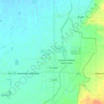 Topografische Karte Corvallis, Höhe, Relief