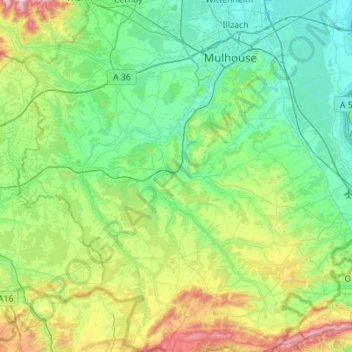 Topografische Karte Sundgau, Höhe, Relief