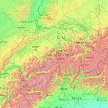 Topografische Karte Schweiz, Höhe, Relief