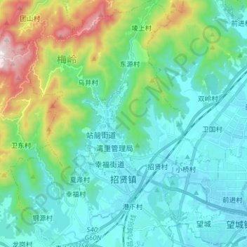 Topografische Karte 招贤镇, Höhe, Relief