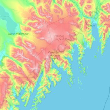 Topografische Karte Kenai Fjords National Park, Höhe, Relief