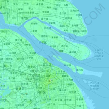 Topografische Karte 崇明区, Höhe, Relief