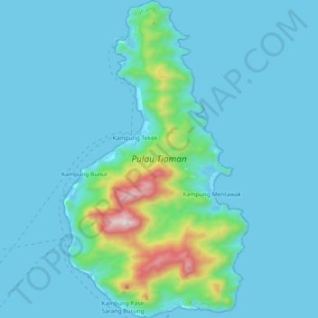 Topografische Karte Tioman Island, Höhe, Relief