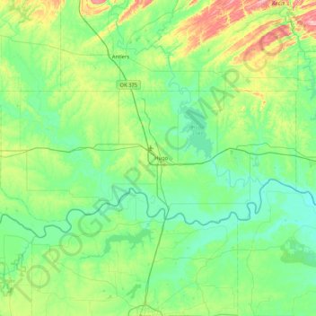 Topografische Karte Choctaw County, Höhe, Relief