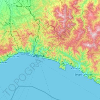 Topografische Karte Genoa, Höhe, Relief