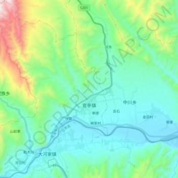 Topografische Karte 官亭镇, Höhe, Relief