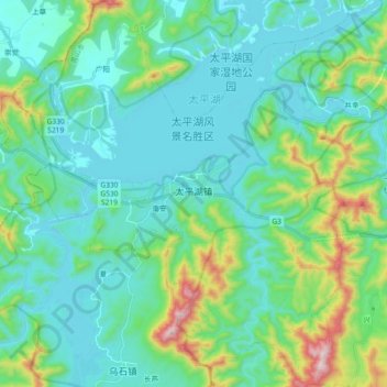 Topografische Karte 太平湖镇, Höhe, Relief